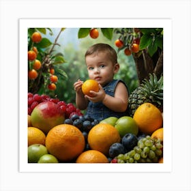 Baby Eating Fruit Art Print