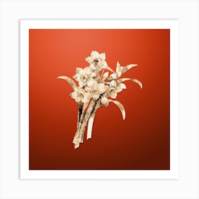Gold Botanical Chinese Sacred Lily on Tomato Red n.3387 Art Print