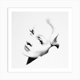 Marlene Dietrich Pencil Drawing Portrait Minimal Black and White Art Print