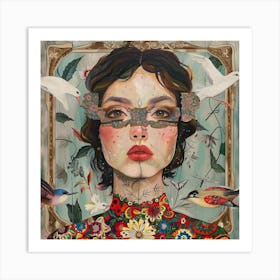 Woman With Birds Art Print