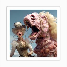 Surreal Woman With Pink Gragon Ai Art Depot 9 Art Print