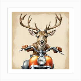 Deer On A Motorcycle 2 Art Print