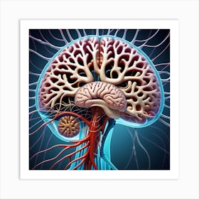 Human Brain With Blood Vessels 9 Art Print