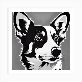 Corgi Dog, Black and white illustration, Dog drawing, Dog art, Animal illustration, Pet portrait, Realistic dog art Art Print