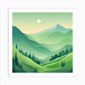 Misty mountains background in green tone 179 Art Print