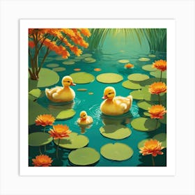 Ducks In The Pond 16 Art Print