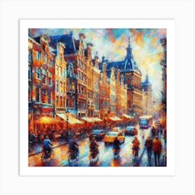 Amsterdam S Bustling Streets Alive With Colorful Impressionistic Strokes, Style Impressionist 2 Art Print