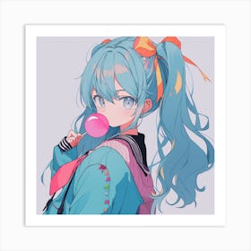 Anime Girl With Blue Hair 1 Art Print