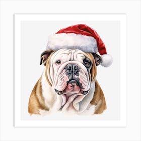 Bulldog Santa Hat 4 Art Print