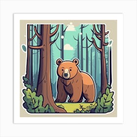 Cartoon Bear In The Forest Art Print