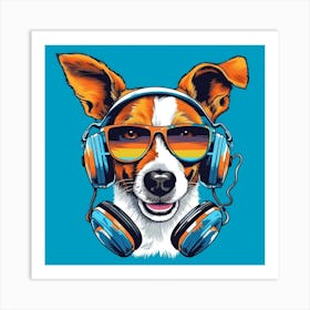 Jack Russell with Glasses and Headphones Art Print