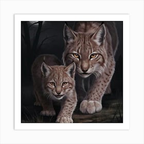 Lynx And Cub Art Print