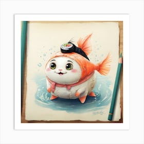 Kawaii Sushi Cat Art Print