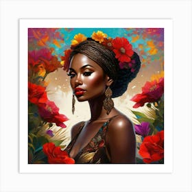 African Woman With Flowers Art Print