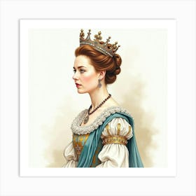 Stunning Watercolor Artwork Of Queen Elizabeth I, Showcasing Her Majesty 1 Art Print