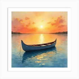 Classic Rowboat In Watercolor Dreamy Sunset 1 Art Print