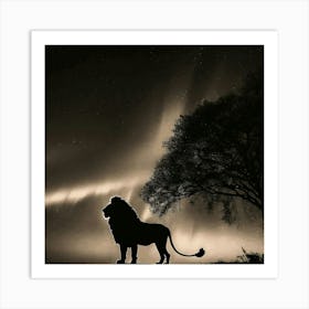 Silhouette Of A Lion Art Print