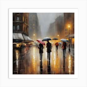 People Walking In The Rain Art Print