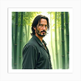 Watercolor Of Keanu Reeves In A Serene Bamboo Forest With Gentle Light 1 Art Print