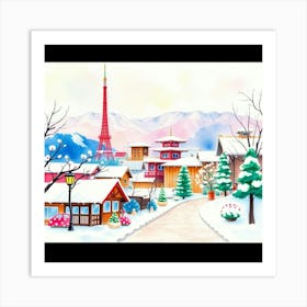 Winter Scene In Japan Art Print