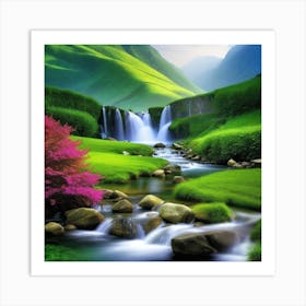 Waterfall In The Mountains 31 Art Print