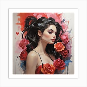 Girl With Roses Art Print