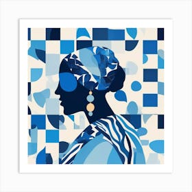 pop art woman portrait in blue Art Print