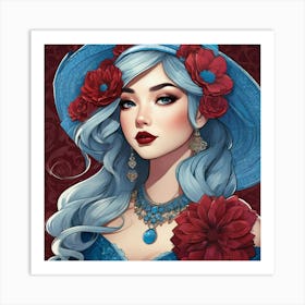 Blue Haired Girl Art Print