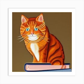 Cat On Books Art Print