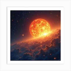 Watercolor Solar Flares Erupting From A Distant Sun In A Sea Of Stars 1 Art Print