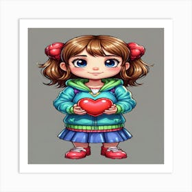 Little Girl Holding A Heart Art Print