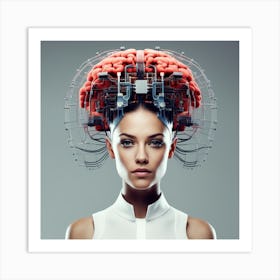 Futuristic Woman With Brain Art Print