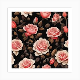 Roses On Black Art Print