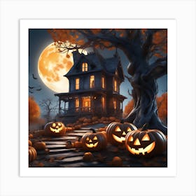 Halloween House With Pumpkins 5 Art Print