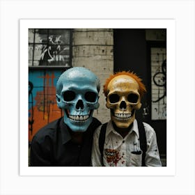 Urban Haunt Halloween Skulls In Basquiat's Embrace Art 0 Art Print