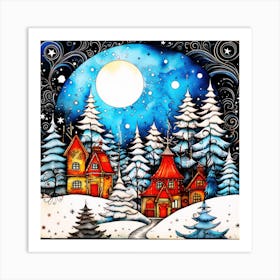 Snow Forest Landscape - Christmas Village Art Print