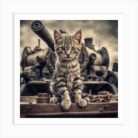 Kitten In Front Of A Tank Art Print