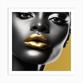 Black Woman With Gold Lips Art Print