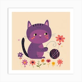 Purple Cat With Yarn 2 Art Print