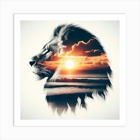 Lion and sunset coast Art Print