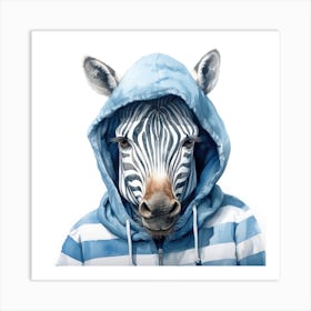 Watercolour Cartoon Zebra In A Hoodie Art Print