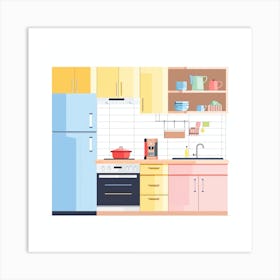 Kitchen Interior Flat Vector Illustration 2 Art Print