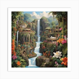 Waterfall In The Jungle 3 Art Print