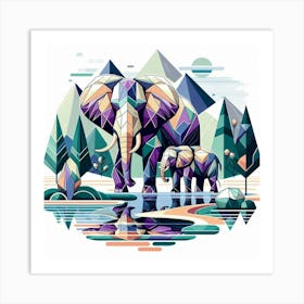 Pair Elephants In The Water Art Print