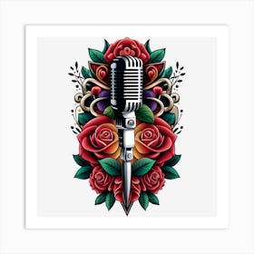 Roses And Microphone 1 Art Print