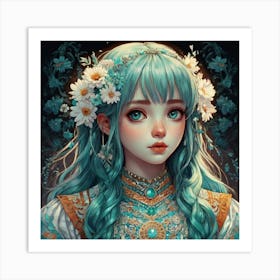 Anime Girl With Blue Hair Art Print