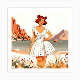 Beautiful Girl In Double Bun Red Hair and A Dress Art Print