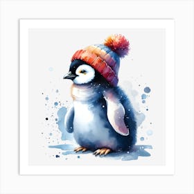 Penguin In Winter Hat Art Print