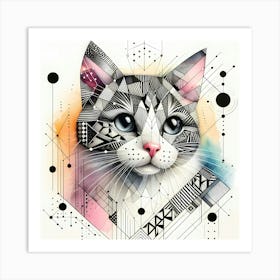 Cat Head - Abstract Line Art Illustration 167 Art Print