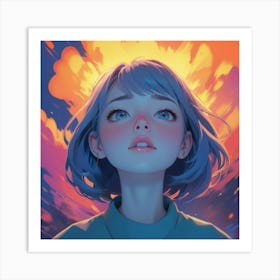 Anime Girl With Blue Hair 8 Art Print